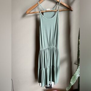 Green striped halter dress